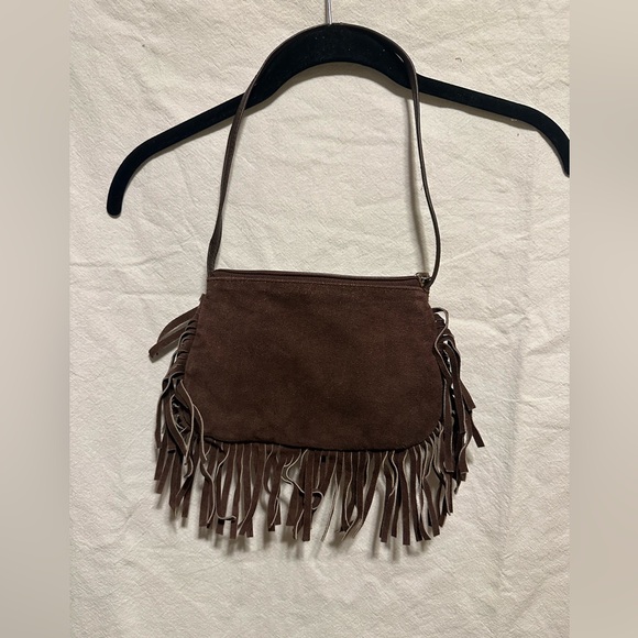 Handbags - Brown Suede Fringe Shoulder Bag